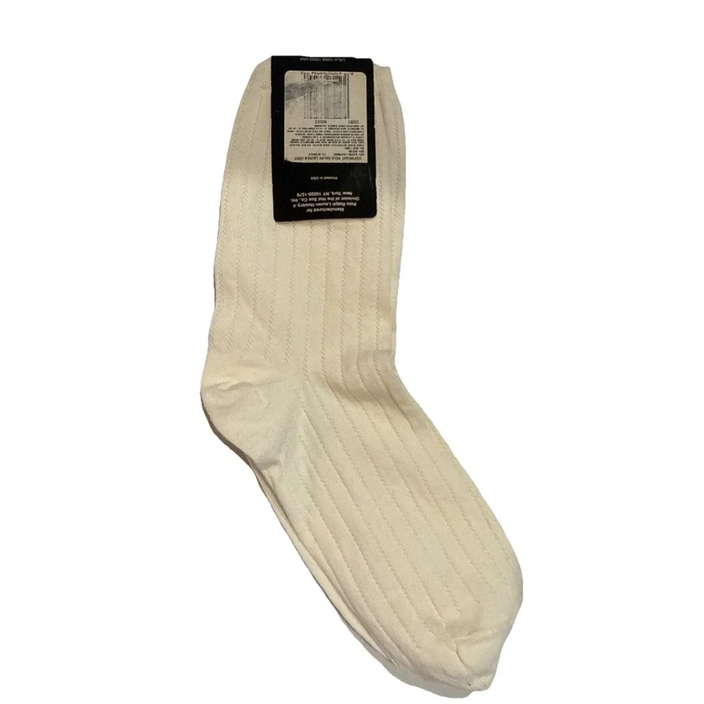 Lauren RALPH LAUREN Silk Blend White Pattern CREW SOCKS Sz Medium NWT